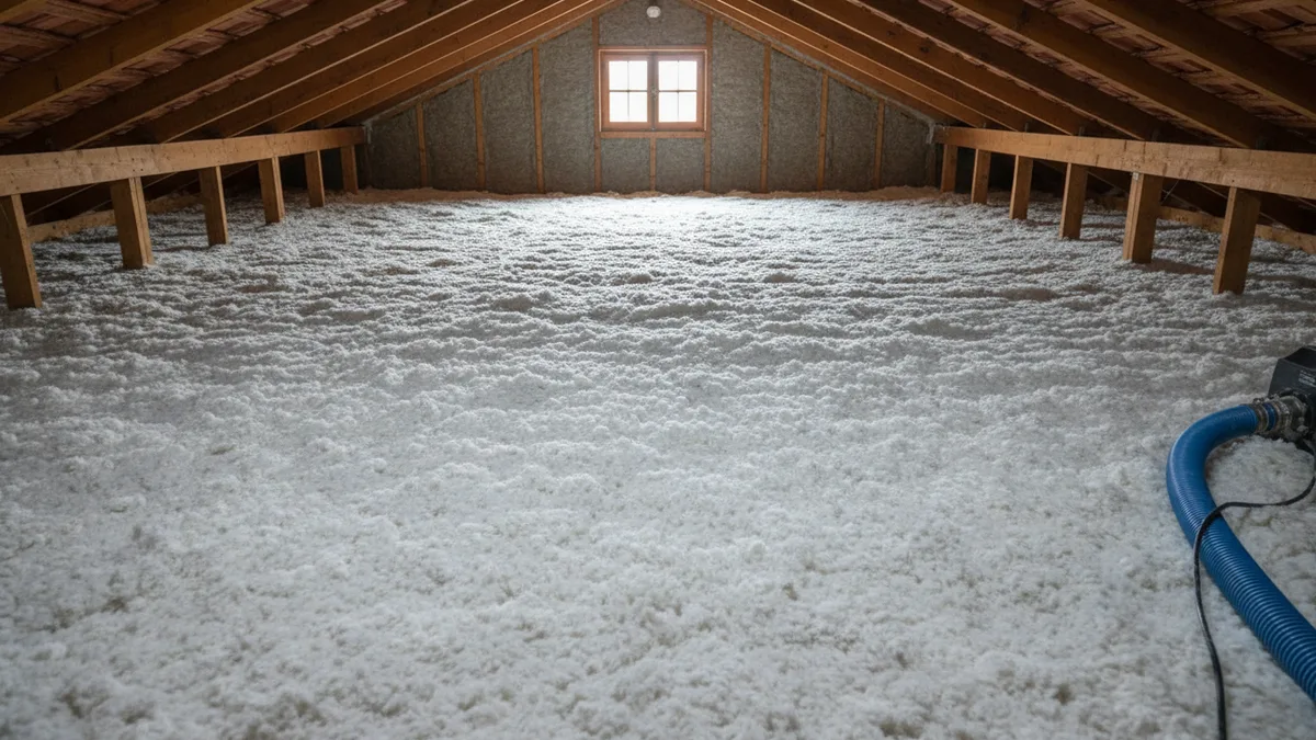 Buhardilla aislada con lana mineral insuflada — ahorro de hasta 30%